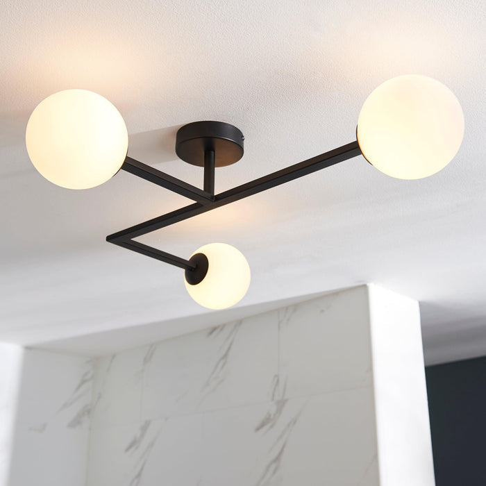 prendle black 3 light bathroom semi flush opal shades mDining room lighting