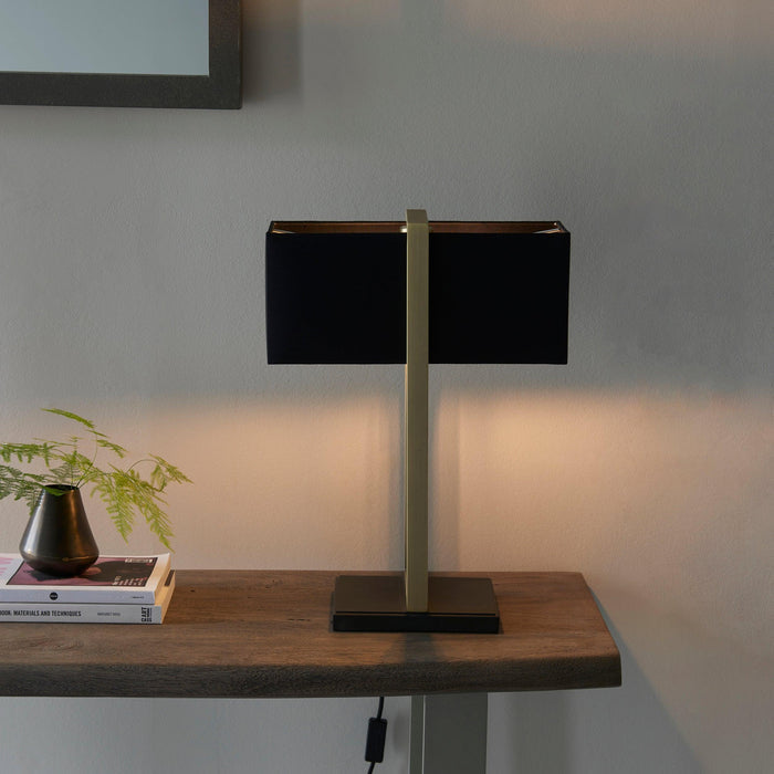 Produr Brass Table Lamp - Black Base & Black Linen Shade-Living Lights-Living-Room-Tiffany Lighting Direct-[image-position]
