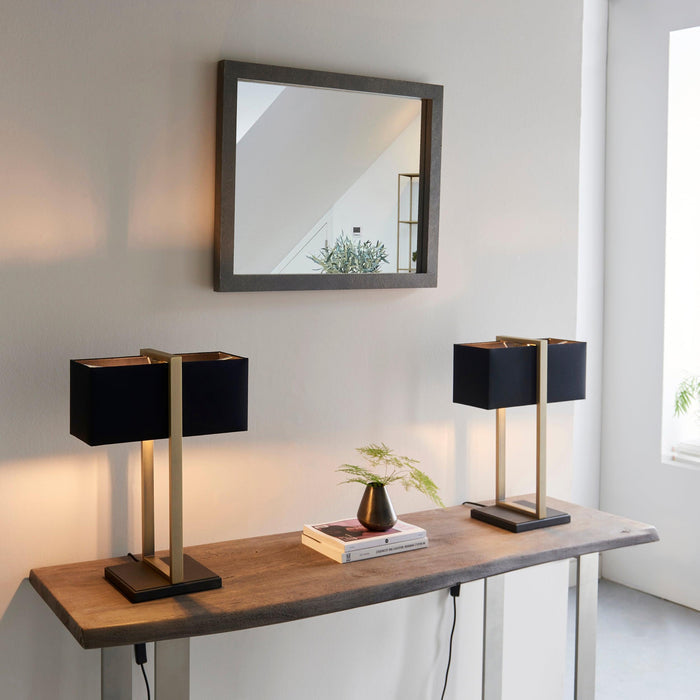 Produr Brass Table Lamp - Black Base & Black Linen Shade-Living Lights-Living-Room-Tiffany Lighting Direct-[image-position]
