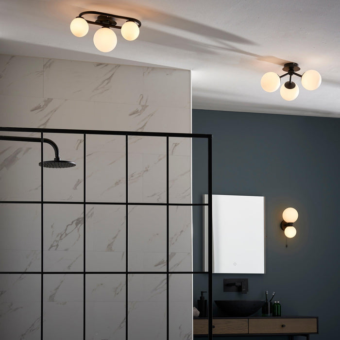 pulsa 3 light black glass semi flush ceiling light by Endon Lighting Living Room Close Up 84