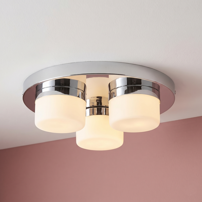 Pure Chrome & Opal Duplex Glass Flush Bathroom Ceiling Light by Saxby Lighting — suits bathrooms & en-suites