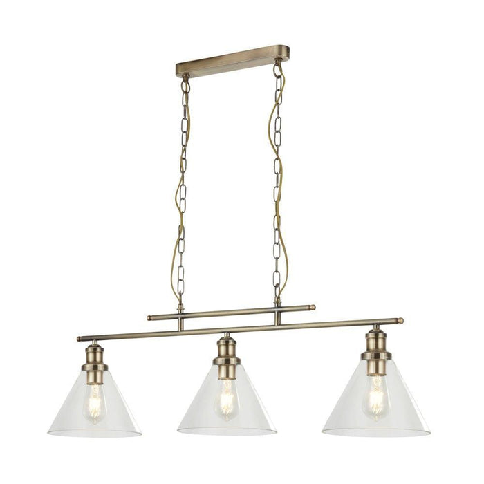 Pyramid 3 Light Brass Ceiling Pendant - Clear Glass Shades -Warehouse Clearance Stock-Ceiling Pendant Lights-1-Tiffany Lighting Direct