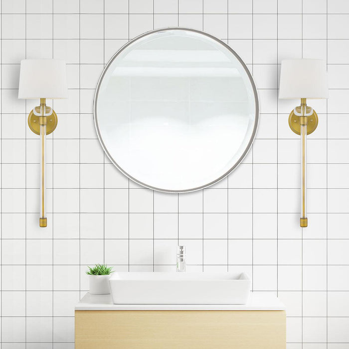Quoizel Barbour 1 Light Brass Wall Light - White Shade by Elstead Lighting — suits living rooms, bedrooms & hallways