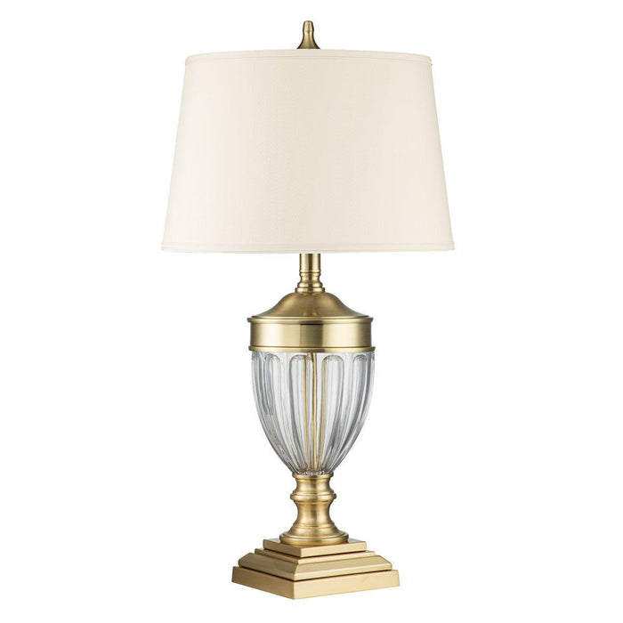 Quoizel Dennison Brass Table Lamp With Cream Shade-Elstead Lighting-Living-Room-Tiffany Lighting Direct-[image-position]