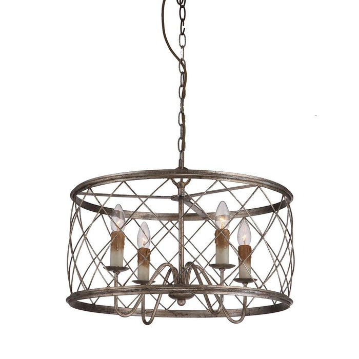 Quoizel Dury 4 Light Silver Pendant Chandelier-Ceiling Pendant Lights-Elstead Lighting-1-Tiffany Lighting Direct