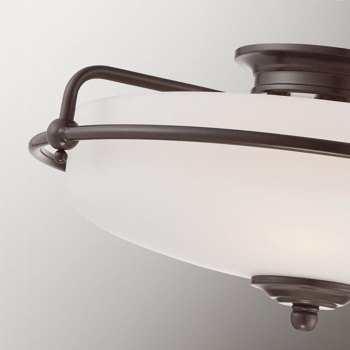Quoizel Griffin 3 Light Frosted Glass Bronze Flush Mount Living room close up