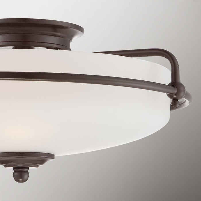 Quoizel Griffin 3 Light Frosted Glass Bronze Flush Mount Hallway close up