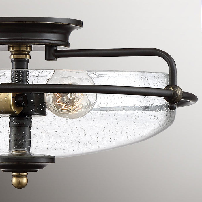 Quoizel Griffin 3 Light Glass Bronze/Brass Flush Mount Living room close up