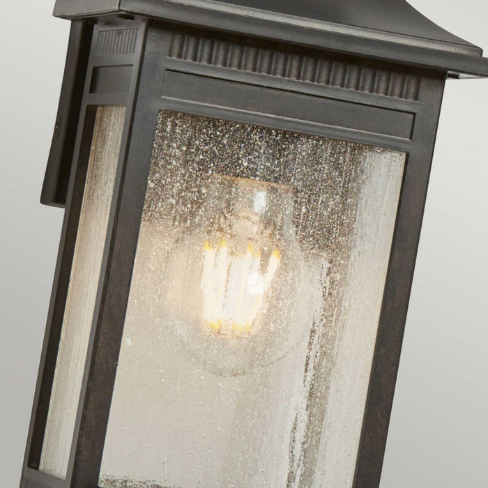 Quoizel Livingston Small Outdoor Wall Light by exterior wall image close up