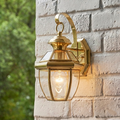 Elstead Newbury Polished Brass Small Outdoor Wall Lantern QZ-NEWBURY2-S-PB close up exterior shot