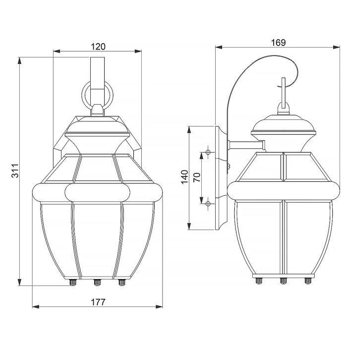 Quoizel Newbury Polished Brass Small Outdoor Wall Light — rear view