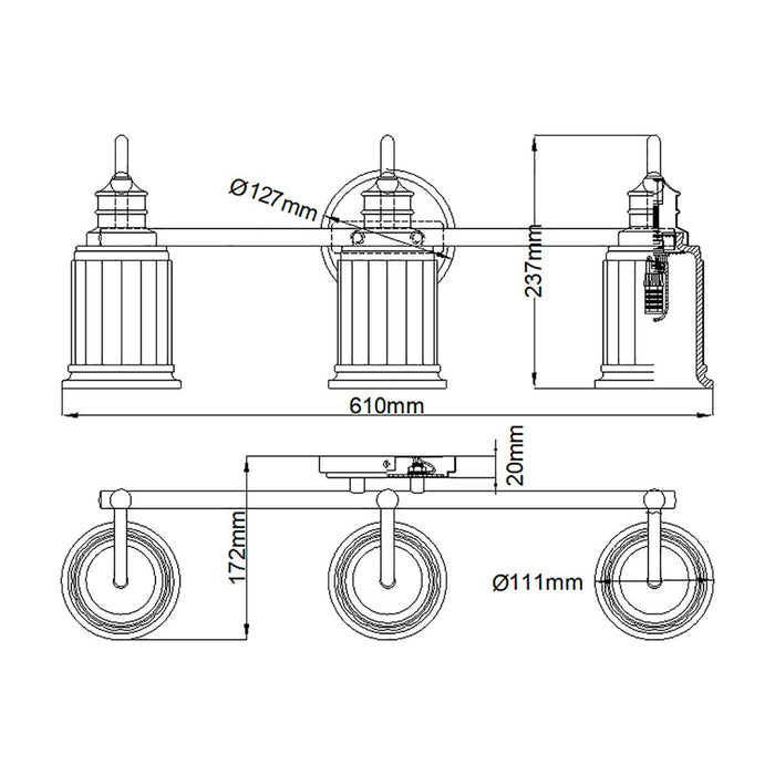 Quoizel Swell 3 Light Chrome Bathroom Wall Light — close-up detail