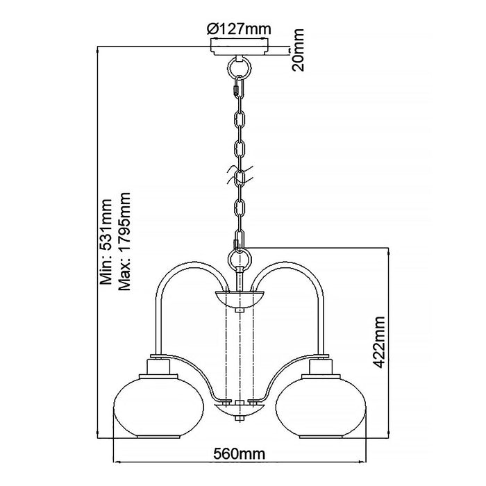 Quoizel Trilogy 3 Light Chandelier - Brushed Nickel — rear view