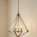 Rustic 3-light chandelier featuring a weathered brass frame and whitewashed wood diamond cage hanging against a beige wall.