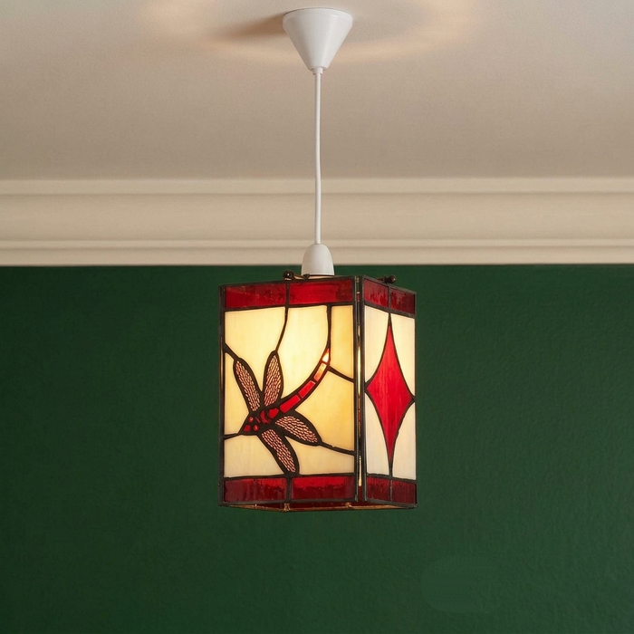 Red Dragonfly Easy Fit Tiffany Ceiling Lamp Shade by Oaks Lighting — suits living rooms, dining rooms & hallways