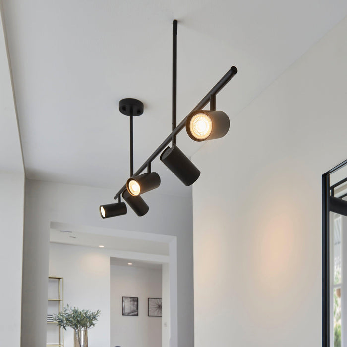 rez 5 light black modern bar spot light by Endon Lighting Living Room Close Up 81