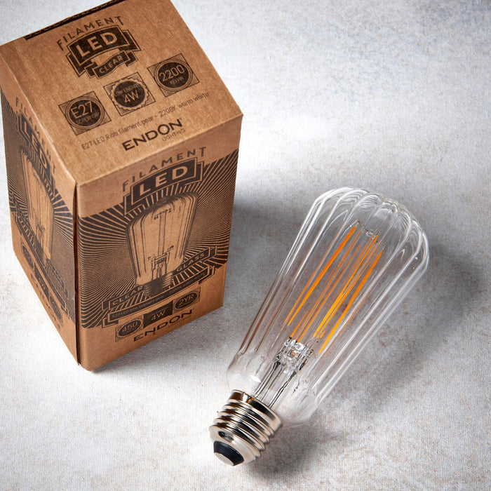 ribb pear shaped e27 decorative 4w led e27 light bulb Close Up Lit Image