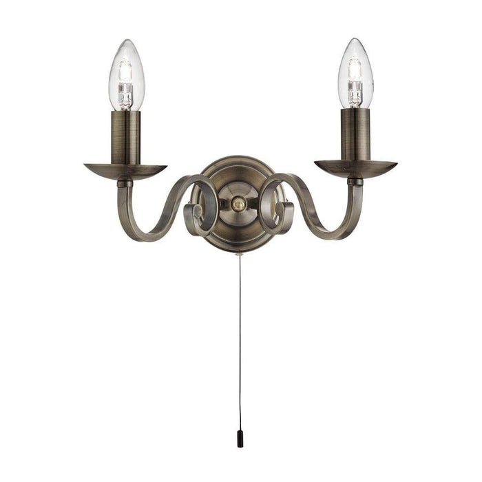 Richmond 2 Lt Brass Wall Light - Pull Switch,1502-2AB,Searchlight Lighting,1