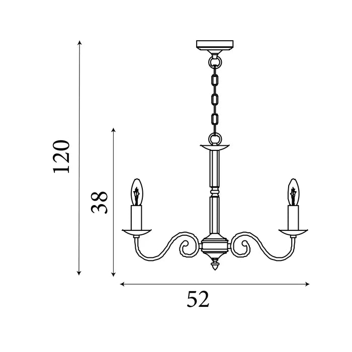 Richmond 5 Light/Scroll Arm Antique Brass Chandelier — rear view