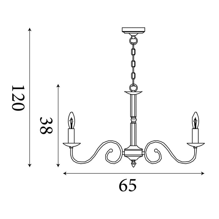 Richmond 8 Light Antique Brass Scroll Arm Chandelier — rear view