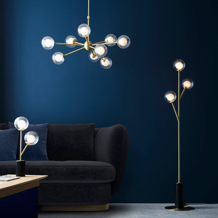 riviera brass art deco 3 light floor lamp clear ribbed glass Diammable LED Lamp Image