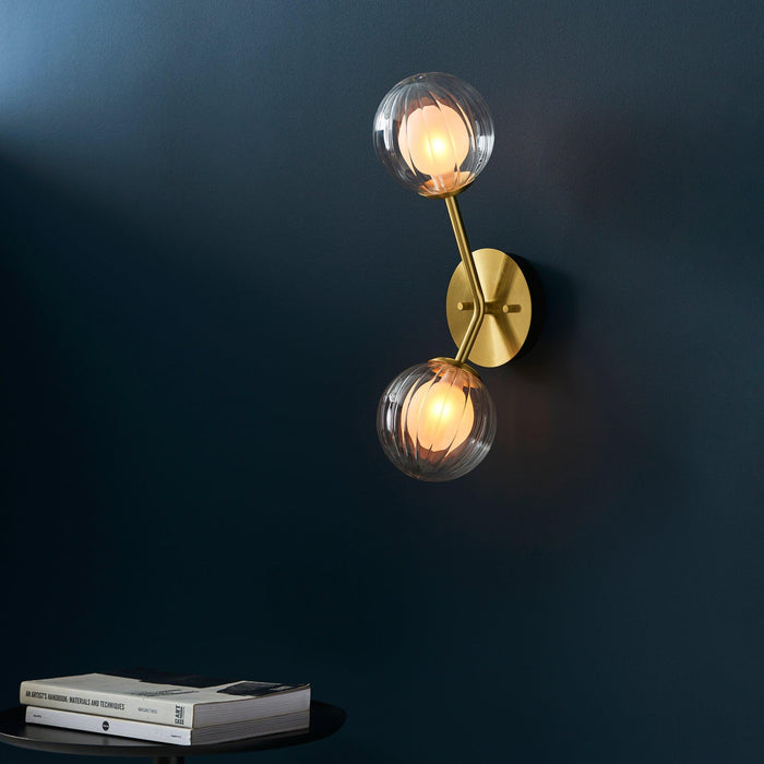 Riviera Double Art Deco Brass Wall Light - Glass Shades Living Room Image