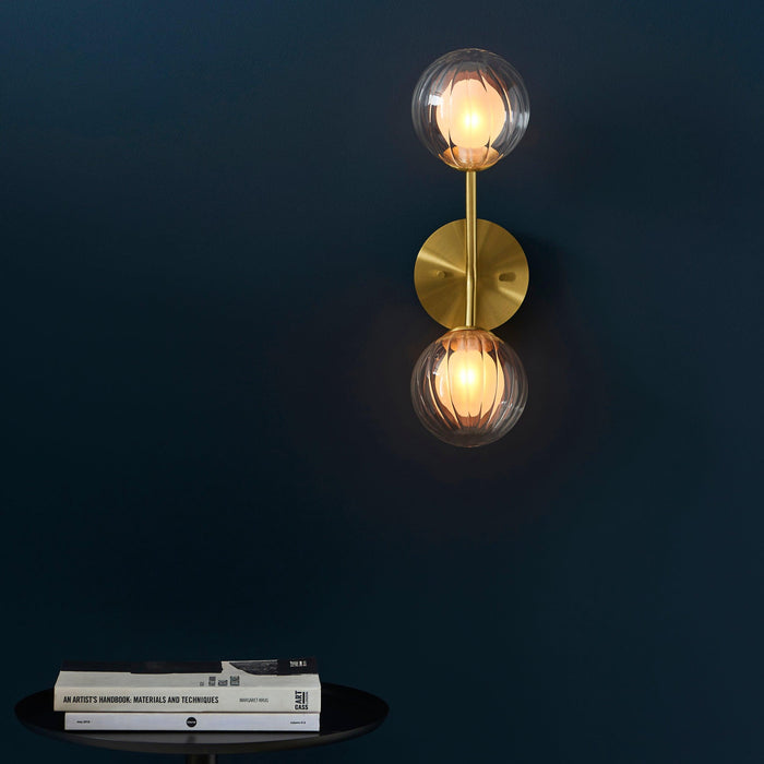 Riviera Double Art Deco Brass Wall Light - Glass Shades Wide Living Room Image