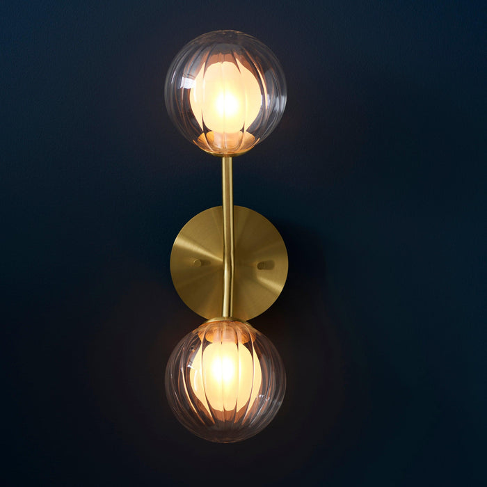 Riviera Double Art Deco Brass Wall Light - Glass Shades  Living Room Close Up