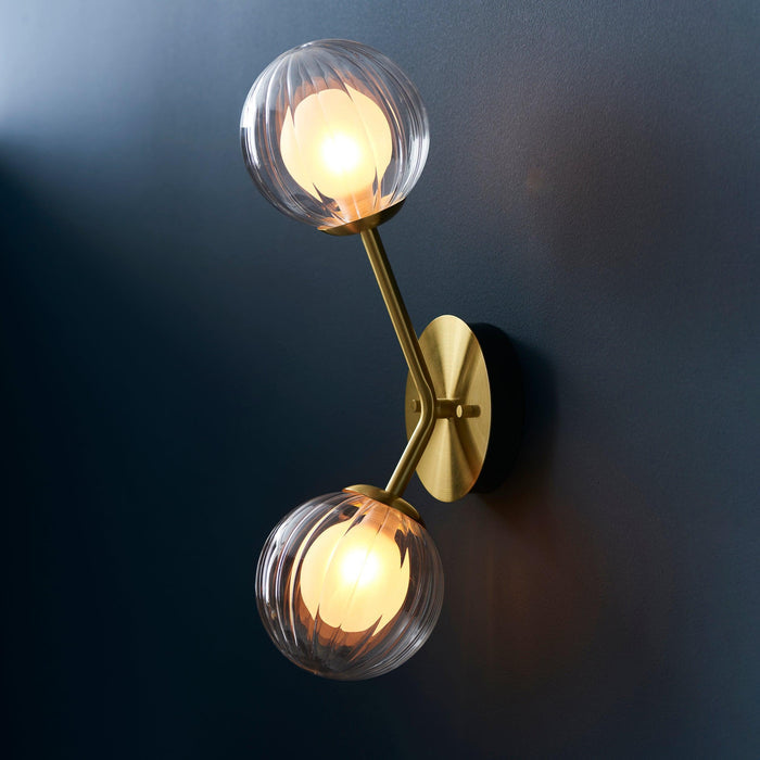 Riviera Double Art Deco Brass Wall Light - Glass Shades Living Room Shade Image
