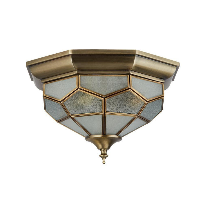 Searchlight Antique Brass & Glass Flush Ceiling Light Living room close up