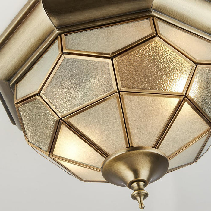 Searchlight Antique Brass & Glass Flush Ceiling Light Living room wide shot
