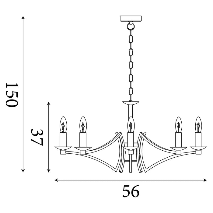 Searchlight Ascot 6 Light Antique Brass Chandelier — rear view