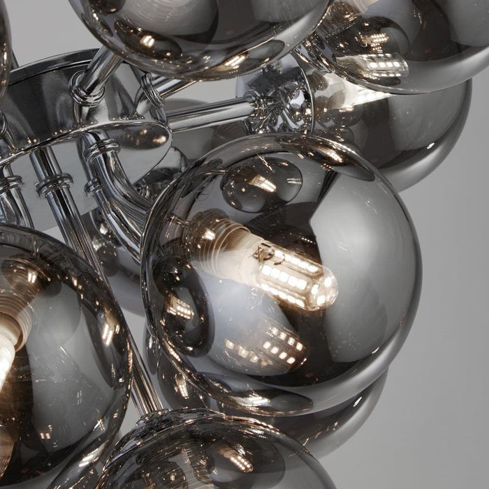 Searchlight Berry 13 Light Chrome Ceiling Light - Smoked Glass-Ceiling Pendant Lights-3-Tiffany Lighting Direct
