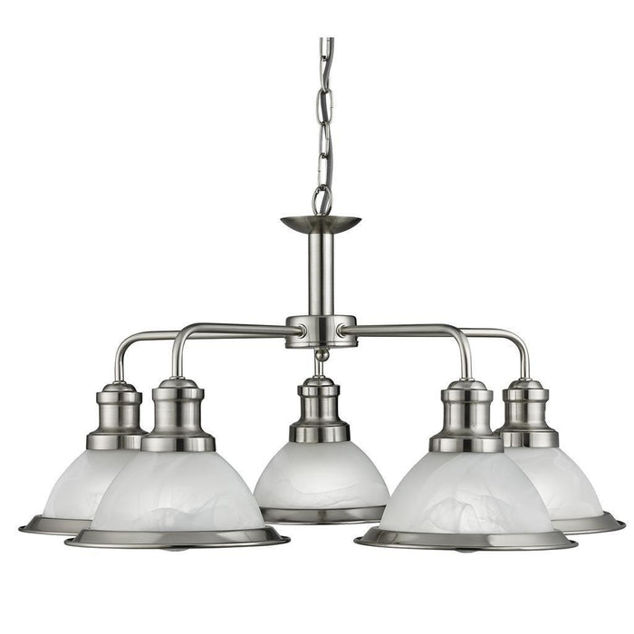 Searchlight Bistro Satin Silver 5 Light Ceiling Pendant-Ceiling Pendant Lights-1-Tiffany Lighting Direct