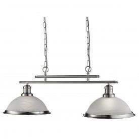 Art Deco Ceiling Lights - Searchlight Bistro Satin Silver Finish 2 Light Bar Pendant Ceiling Light 2682-2SS