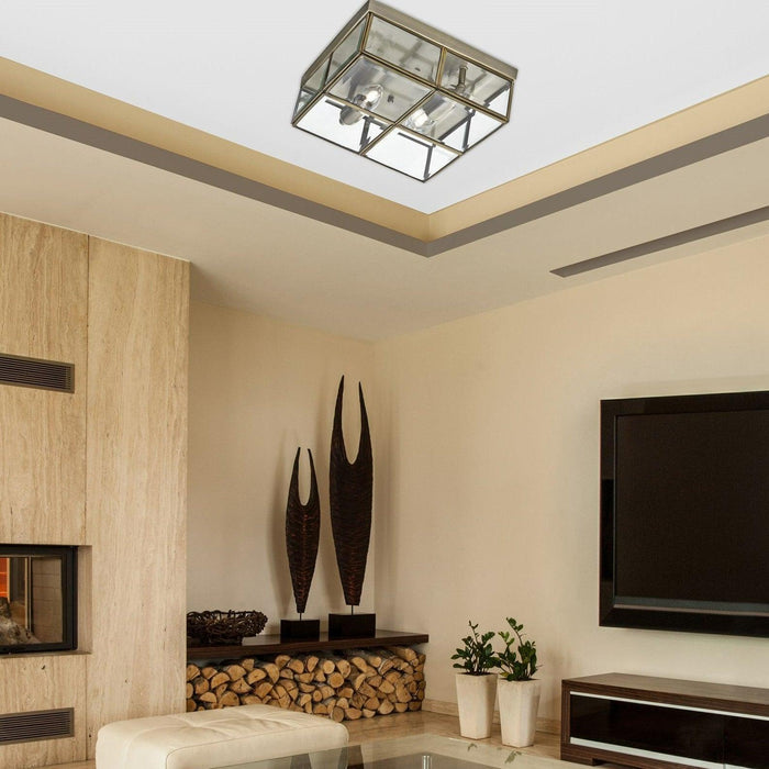 antique brass finish and bevelled glass square flush ceiling light by searchlighting lighting, living room image