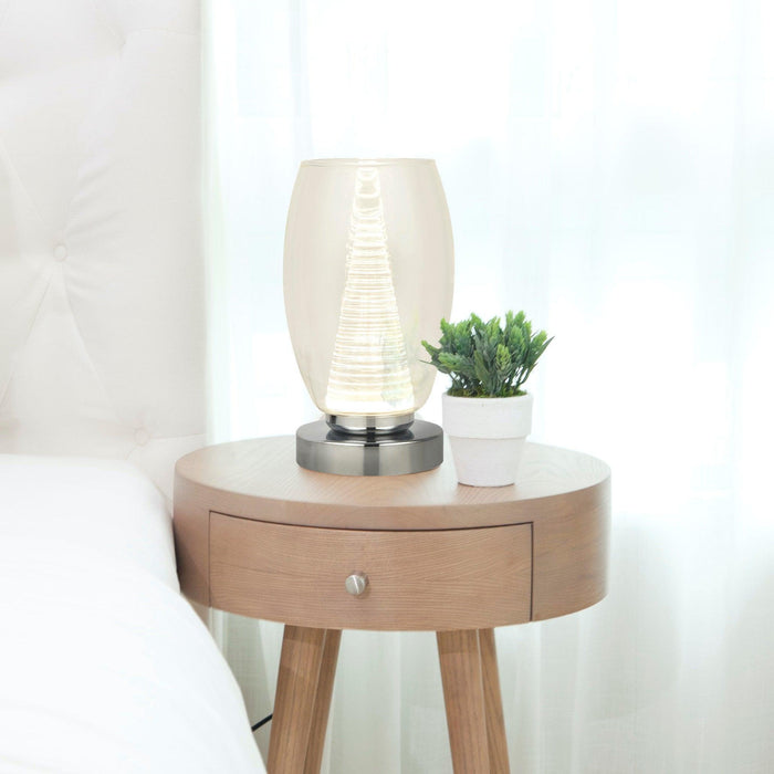 Searchlight Cyclone 1 Light Chrome Table Lamp - Glass Shade-Living-Room-Tiffany Lighting Direct-[image-position]