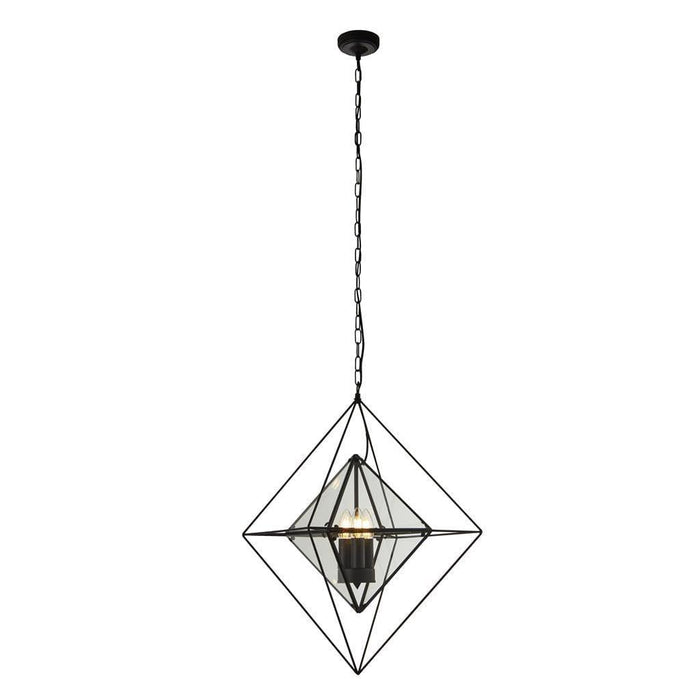 Searchlight Diamond 3 Light Black & Glass Ceiling Pendant-Ceiling Pendant Lights-1-Tiffany Lighting Direct