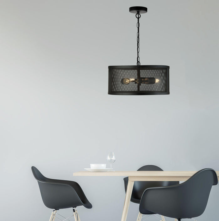 Searchlight Fishnet 3 Light Black Drum Ceiling Pendant-Ceiling Pendant Lights-5-Tiffany Lighting Direct
