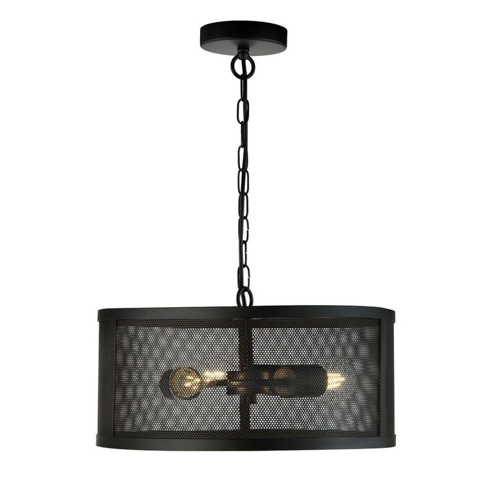 Searchlight Fishnet 3 Light Black Drum Ceiling Pendant-Ceiling Pendant Lights-1-Tiffany Lighting Direct
