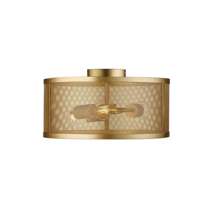 Searchlight Fishnet 3 Light Gold Drum Flush Ceiling Light Living room Image