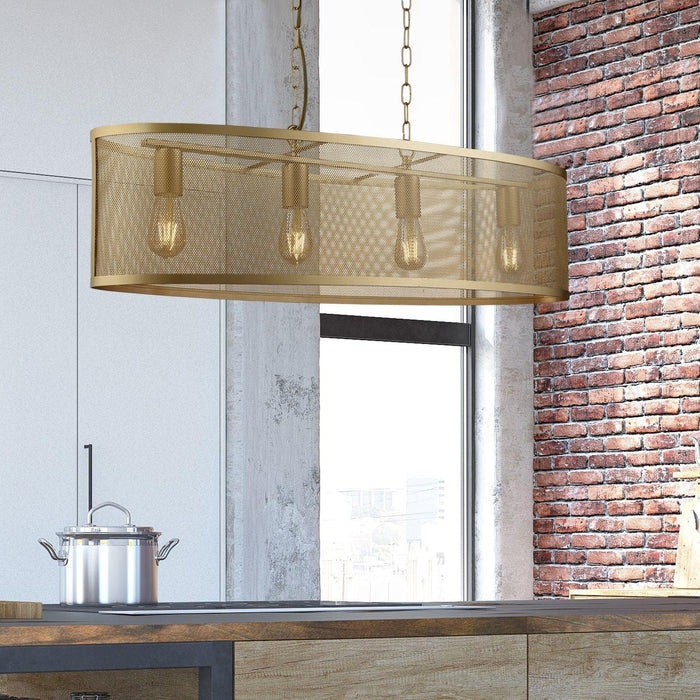 Searchlight Fishnet 4 Light Gold Oval Ceiling Pendant-Ceiling Pendant Lights-5-Tiffany Lighting Direct