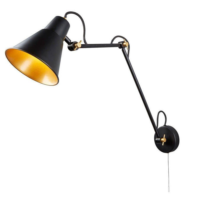 swing arm adjustable black gold wall light 7403bk