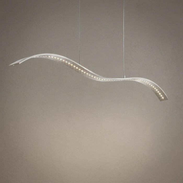 Modern silver wavy LED pendant bar light suspended against a neutral background.