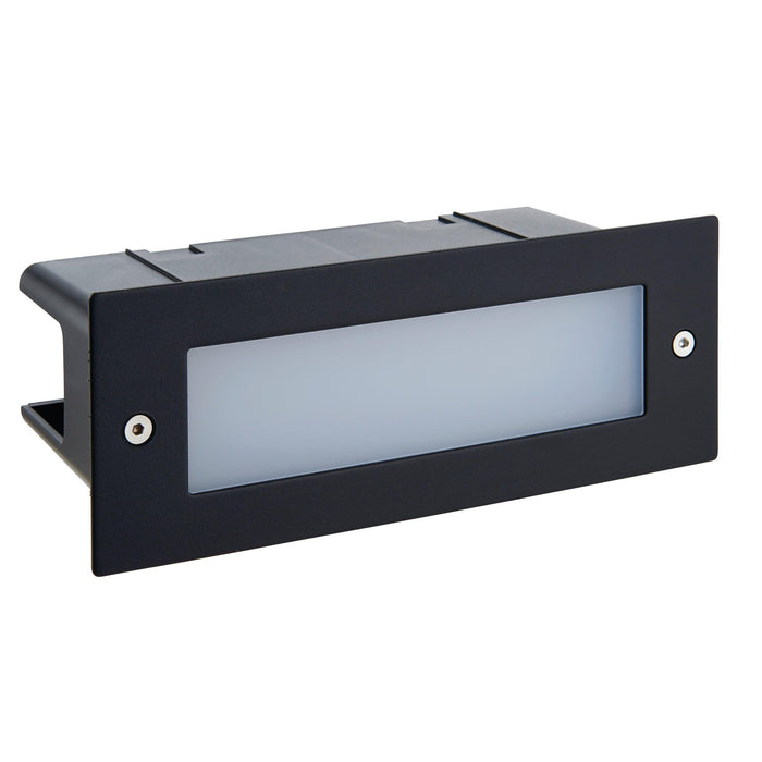 seina black led brick light ip44 3 5w cool whiteby Saxby Lighting, close up image
