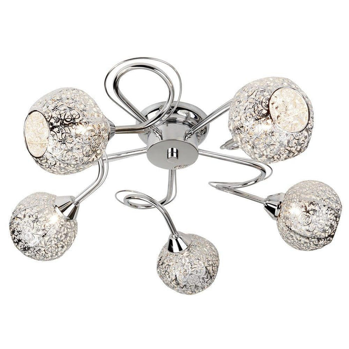 Souk 5 Light Chrome Ceiling Flush - Fretwork Pattern Shades Living room Image