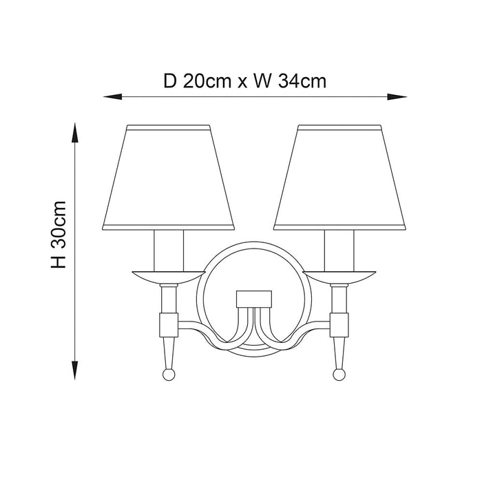 Stanford Antique Brass Double Wall Light - Beige Shades — rear view