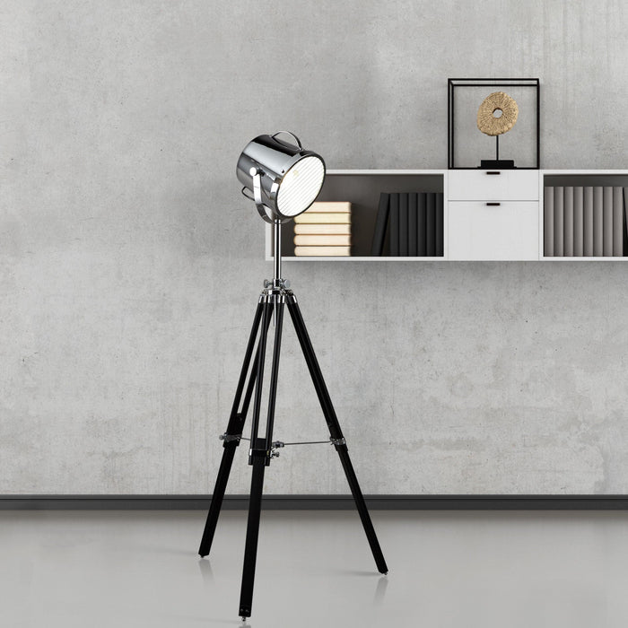 studio stage light floor lamp chrome shade black base by searchlighting lighting, living room image