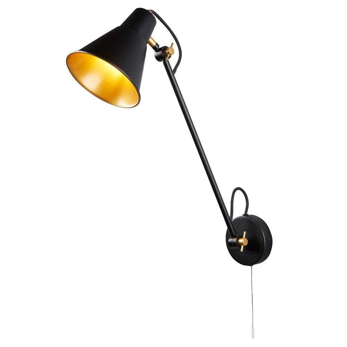 swing arm adjustable black gold wall light  6302bk