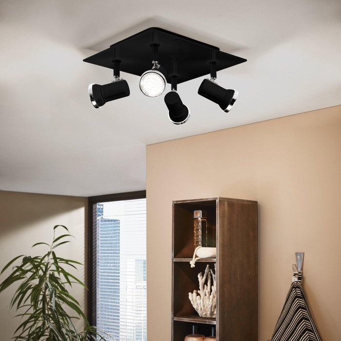 eglo tamara 1 black chrome 4 light plate spotlight